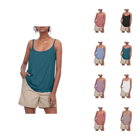 Womens Tank Tops with Built in Bras Loose Fit Scoop Neck Spaghetti Strap Padded Camisole Top Summer Outfits