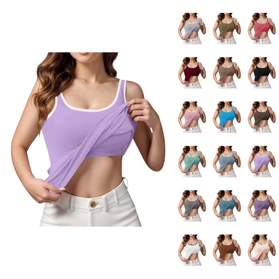 Womens Tank Tops with Built in Bras Scoop Neck Lightweight Breathable Fitted Sleeveless Shirt Summer Outfits