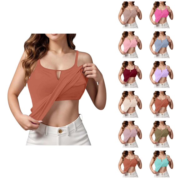 Womens Tank Tops with Built in Bras Scoop Neck Spaghetti Strap Fitted Padded Camisole Tops