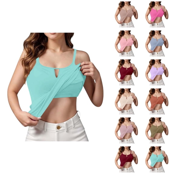Womens Tank Tops with Built in Bras Scoop Neck Spaghetti Strap Fitted Padded Camisole Tops