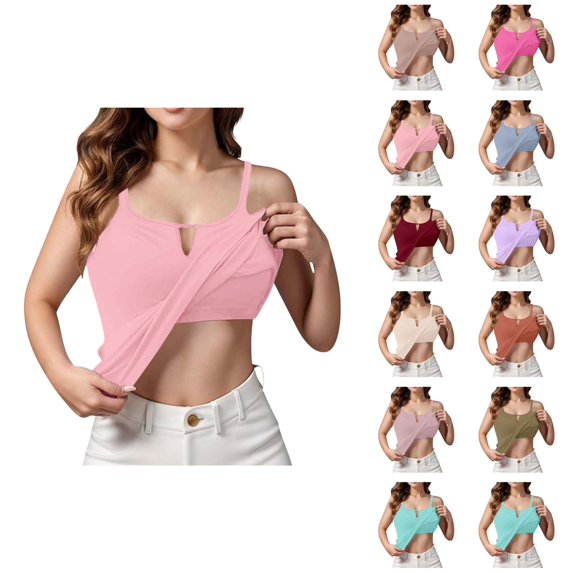 Womens Tank Tops with Built in Bras Scoop Neck Spaghetti Strap Fitted Padded Camisole Tops