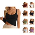 thumbnail image 1 of Womens Tank Tops with Built in Bras Slim Fitted Scoop Neck Plain Padded Shirt Sleeveless Summer Tops, 1 of 6