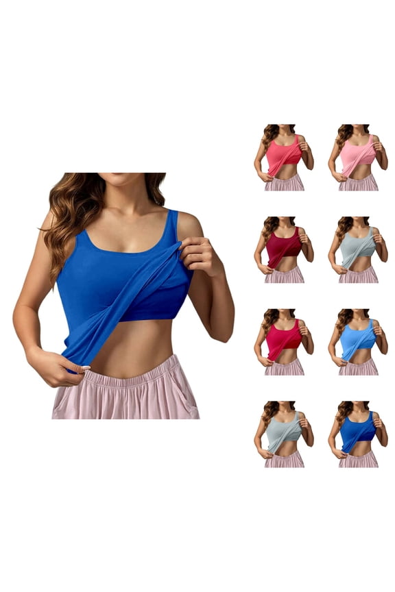 Womens Tank Tops with Built in Bras Soft Lightweight Plain Fitted Padded Sleeveless Shirt Summer Outfits