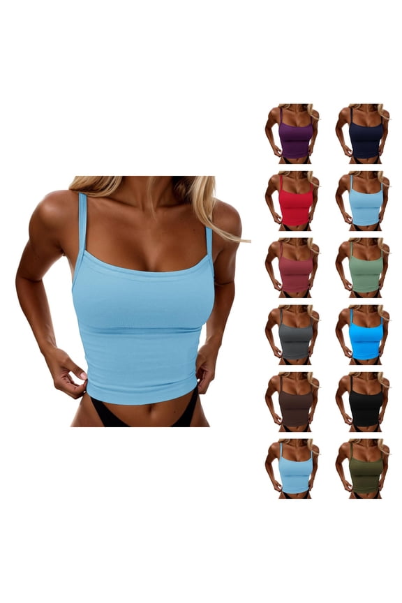Womens Tank Tops with Built in Bras Stretchy Cropped Fitted Padded Camisole Tops Y2k Going out Tops Summer Outfits