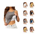 thumbnail image 1 of Womens Tank Tops with Built in Bras Stretchy Ribbed Halter Neck Fitted Padded Crop Camisole Tops Longline Bra, 1 of 6