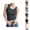 thumbnail image 1 of Womens Tank Tops with Built in Bras Stretchy Ribbed Scoop Neck Fitted Padded Sleeveless Shirt Basic Tanks, 1 of 5