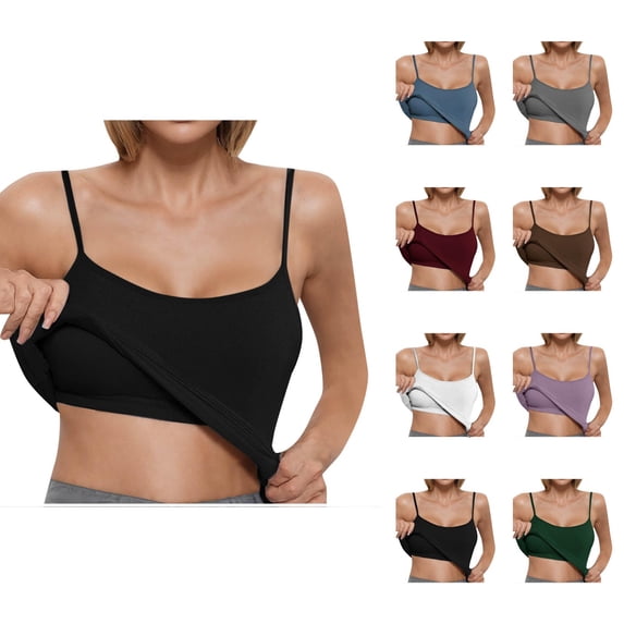 Womens Tank Tops with Built in Bras Stretchy Ribbed Spaghetti Strap Racerback Fitted Padded Camisole Tops Basic Tanks