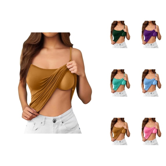 Womens Tank Tops with Built in Bras Stretchy Spaghetti Strap Racerback Padded Camisole Tops Basic Tanks