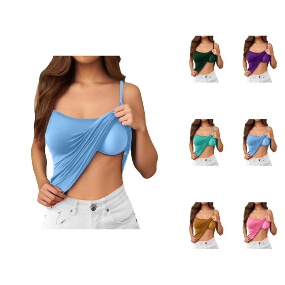 Womens Tank Tops with Built in Bras Stretchy Spaghetti Strap Racerback Padded Camisole Tops Basic Tanks