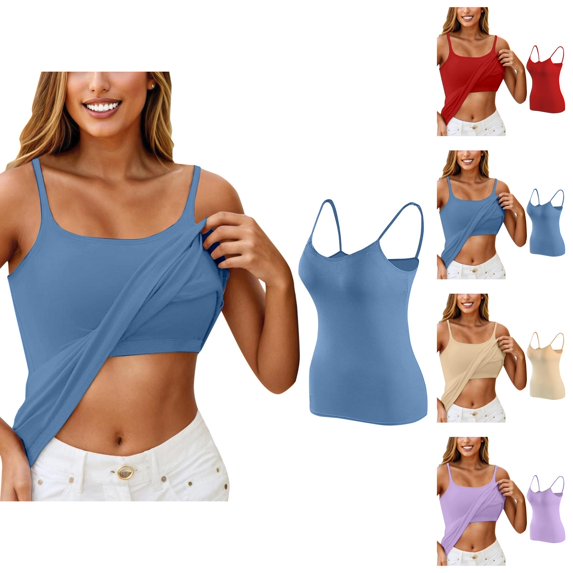 Womens Tank Tops with Built in Bras Stretchy Spaghetti Strap Padded Camisole Tops Basic Tanks Summer Outfits