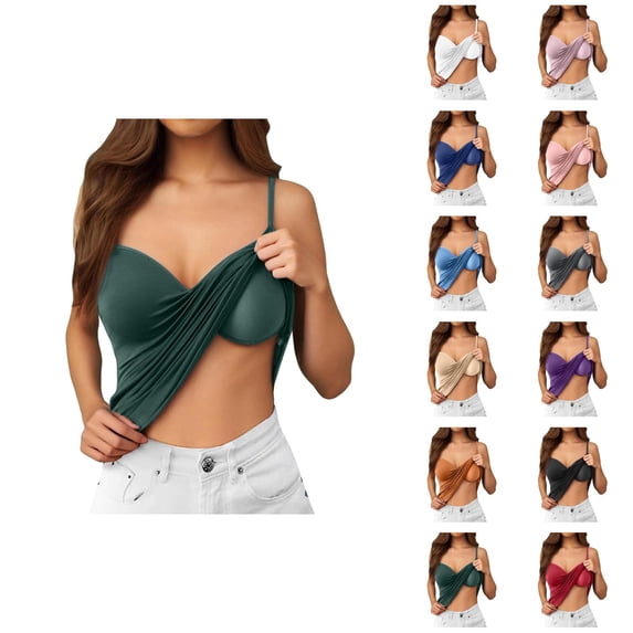 Womens Tank Tops with Built in Bras Stretchy V Neck Spaghetti Strap Fitted Padded Camisole Top Basic Tanks Summer Outfits