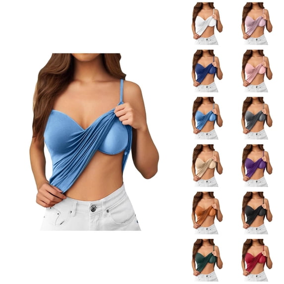 Womens Tank Tops with Built in Bras Stretchy V Neck Spaghetti Strap Fitted Padded Camisole Top Basic Tanks Summer Outfits