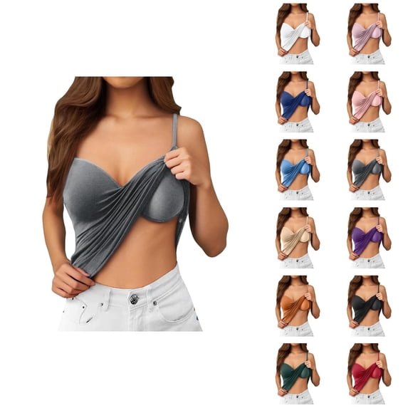 Womens Tank Tops with Built in Bras Stretchy V Neck Spaghetti Strap Fitted Padded Camisole Top Basic Tanks Summer Outfits