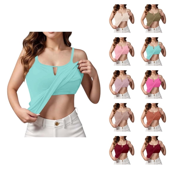 Womens Tank Tops with Built in Bras Summer Spaghetti Strap No Underwire Basic Tanks Camisole Top