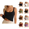 thumbnail image 1 of Womens Tank Tops with Built in Bras U Neck Casual Plain Cropped Fitted Padded Sleeveless Shirt Summer Outfits, 1 of 6