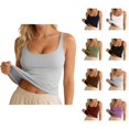 thumbnail image 1 of Womens Tank Tops with Built in Bras U Neck Casual Plain Cropped Fitted Padded Sleeveless Shirt Summer Outfits, 1 of 6
