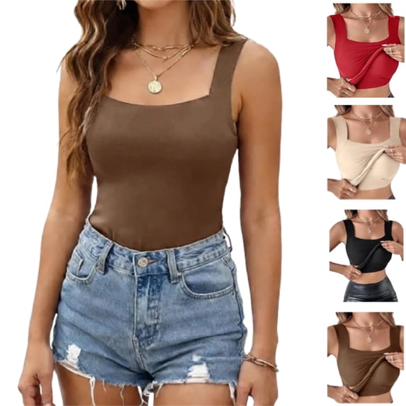 Womens Tank Tops with Built in Shelf Bra Basic Stretchy Padded Camisole Casual Layering Tanks Undershirt,Light Brown L