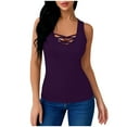 thumbnail image 1 of Womens Tank Tops without Bra Criss-cross V Neck Sleeveless Tee Shirt Workout Yoga Summer Basic Vest Slim Fit (S, Purple), 1 of 6