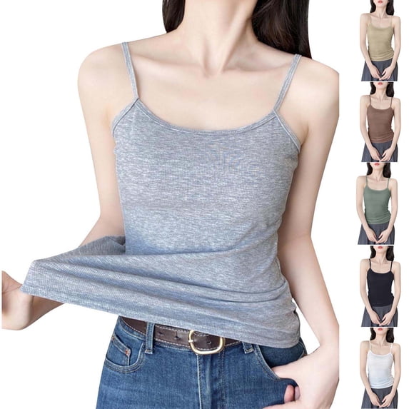 Womens Tank Women's Threaded Small Camisole Sleeveless Undershirt Thin Strapless Round Neck Camisole Gray M