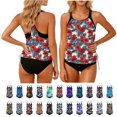 thumbnail image 1 of Womens Tankini Bathing Suits Floral Print Drawstring Side Padded Racerback Tank Tops with Briefs 2 Piece Swimwear with Shorts,Size S-2XL, 1 of 7
