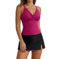 thumbnail image 1 of Womens Tankini Bathing Suits High Waist Two Piece Swimsuits Smocked Swimwear Split Swim Skirts Beach Vacation(Hot Pink S), 1 of 7
