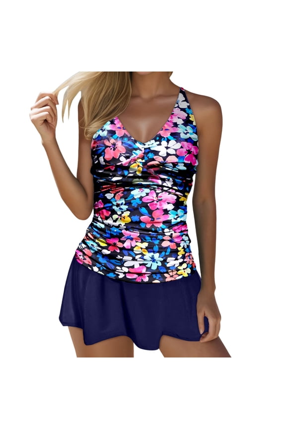 Womens Tankini Bathing Suits with Skirt Two Piece Swimsuit with Skirted Bottom Modest Tummy Control Ladies Swimwear for Vacation