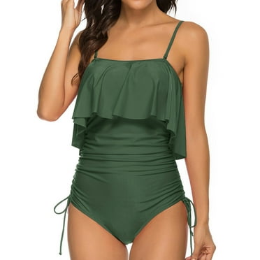 Womens Tankini Bikini Set Swimsuit Two Piece Filled Solid Conjoined Backless Swimwear Beachwear