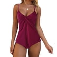 thumbnail image 1 of Womens Tankini Push Up Tummy Control Swimsuit Knot Front Bathing Suit Wine 2XL, 1 of 6