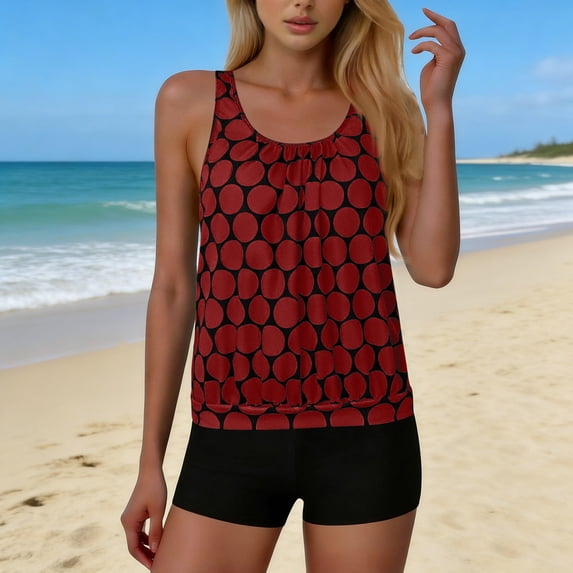 Womens Tankini Sets Two Piece Swimsuits Loose Tank Top with Shorts Summer Beach Bathing Suit
