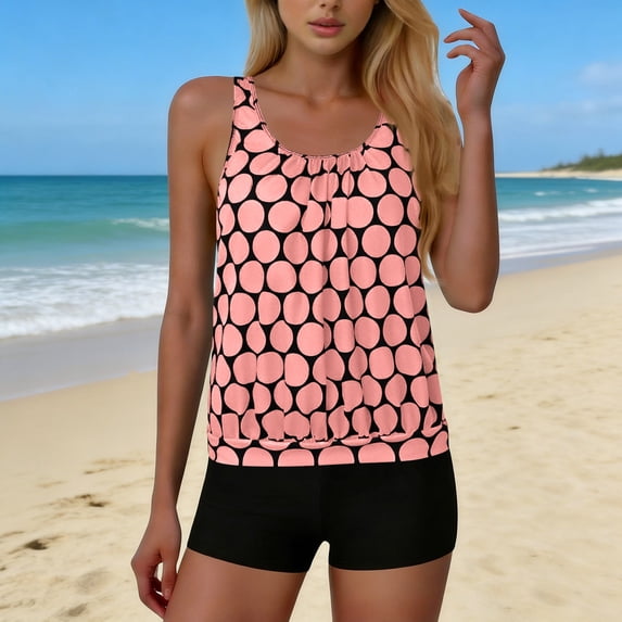 Womens Tankini Sets Two Piece Swimsuits Loose Tank Top with Shorts Summer Beach Bathing Suit
