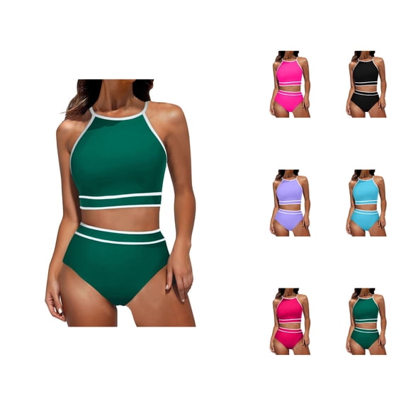 Womens Tankini Swimsuit Floral Print High Waist Bottom Adjustable Two Piece Swimwear Tummy Control Beach