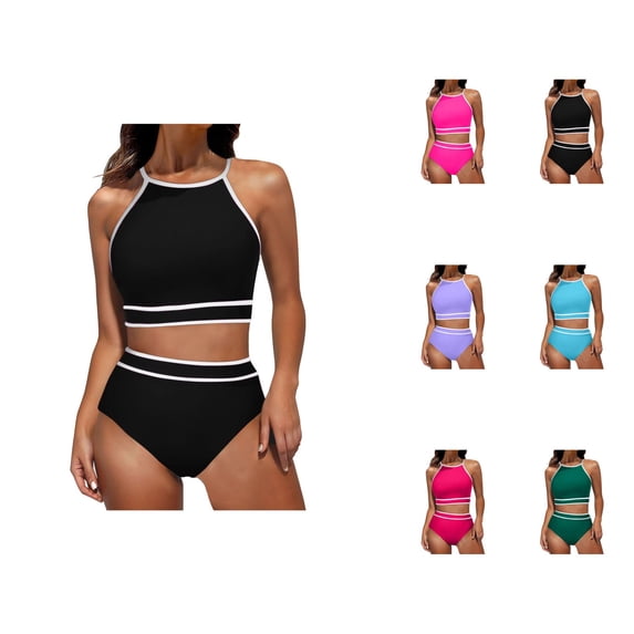Womens Tankini Swimsuit Floral Print High Waist Bottom Adjustable Two Piece Swimwear Tummy Control Beach