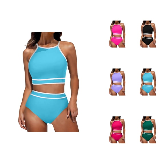 Womens Tankini Swimsuit Floral Print High Waist Bottom Adjustable Two Piece Swimwear Tummy Control Beach