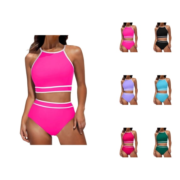 Womens Tankini Swimsuit Floral Print High Waist Bottom Adjustable Two Piece Swimwear Tummy Control Beach