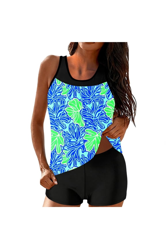 Womens Tankini Swimsuit Set with High Waisted Boy Short, Full Coverage Two Piece Floral Print Bathing Suit, Quick Dry & Chlorine Resistant,Size S
