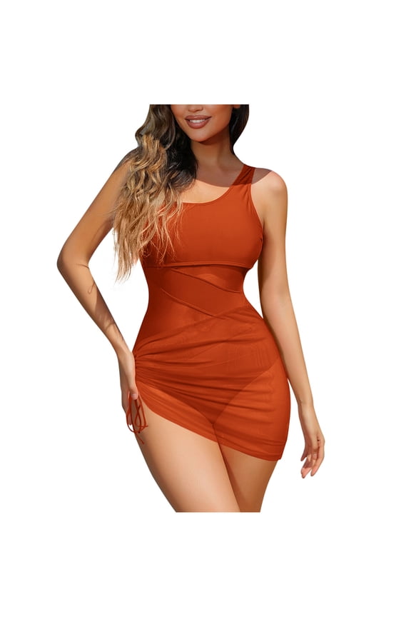 Womens Tankini Swimsuits Fashion Women Summer Solid Color With Chest Cushion And No Steel Support Backless Strap Swimsuit Orange,L