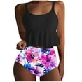 thumbnail image 1 of Womens Tankini Swimsuits Ruffle Hem Crop Top Tummy Control Floral Modest Swimwear High Waisted Bikini Set, 1 of 3