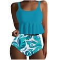 thumbnail image 1 of Womens Tankini Swimsuits Ruffle Hem Crop Top Tummy Control Floral Modest Swimwear High Waisted Bikini Set, 1 of 3