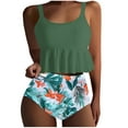 thumbnail image 1 of Womens Tankini Swimsuits Ruffle Hem Crop Top Tummy Control Floral Modest Swimwear High Waisted Bikini Set, 1 of 3