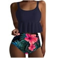 thumbnail image 1 of Womens Tankini Swimsuits Ruffle Hem Crop Top Tummy Control Floral Modest Swimwear High Waisted Bikini Set, 1 of 3