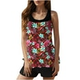 thumbnail image 1 of Womens Tankini Swimsuits Tummy Control Ruched Two Piece Bathing Suit Summer Round Neck Swimwear with Shorts, 1 of 7