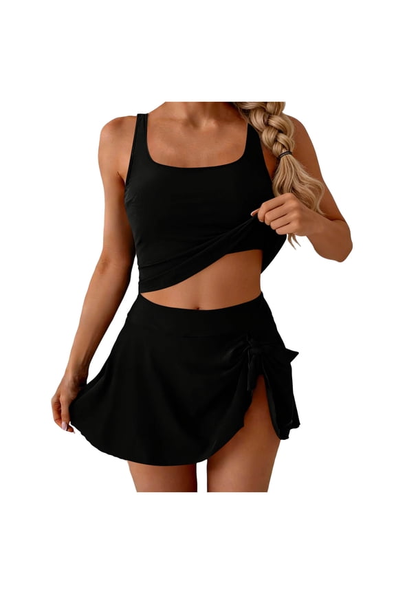 Womens Tankini Swimsuits Two Piece Bathing Suit Squard Neck Slim Fit Swim Suit Flowy Loose Stretch Swim Skirt Summer Trendy Swimwear