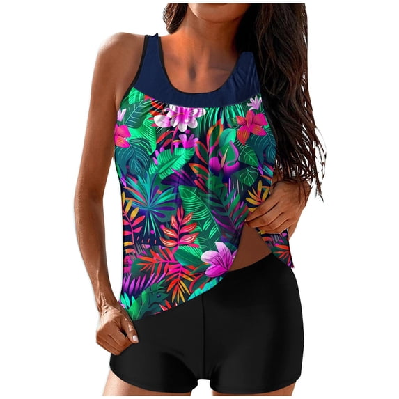 Womens Tankini Swimsuits with Shorts Two Piece Tummy Control Bathing Suits High Neck Swimwear