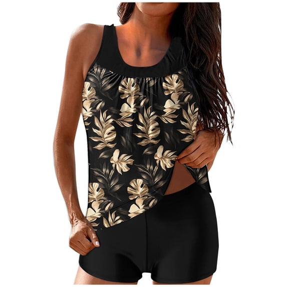 Womens Tankini Swimsuits with Shorts Two Piece Tummy Control Bathing Suits High Neck Swimwear