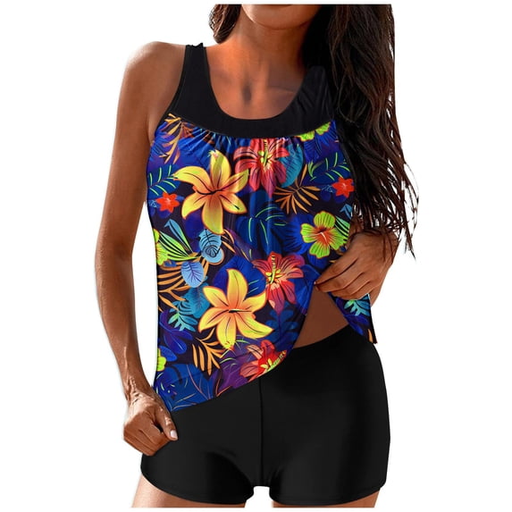 Womens Tankini Swimsuits with Shorts Two Piece Tummy Control Bathing Suits High Neck Swimwear