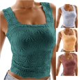 thumbnail image 1 of Womens Tanks Square Neck Ribbed Sleeveless Crop Tops for Everyday Casual Wear on Platform end start# s#Platform analysis shows square neck wide strap crop tank tops with versatile pairing Purple S, 1 of 5