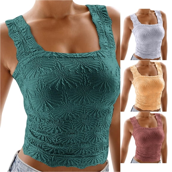 Womens Tanks Square Neck Ribbed Sleeveless Crop Tops for Everyday Casual Wear on Platform end start# s#Platform analysis shows square neck wide strap crop tank tops with versatile pairing Purple S