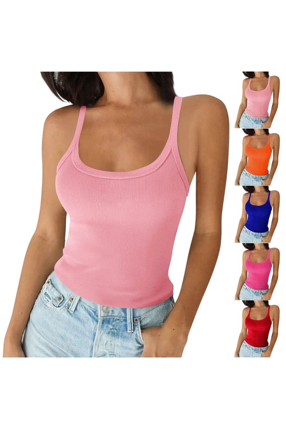 Womens Tanks Tank Top Women Tabk Tops Women's Solid Color Sleeveless Slim U-Neck Blouses Tank Blue M