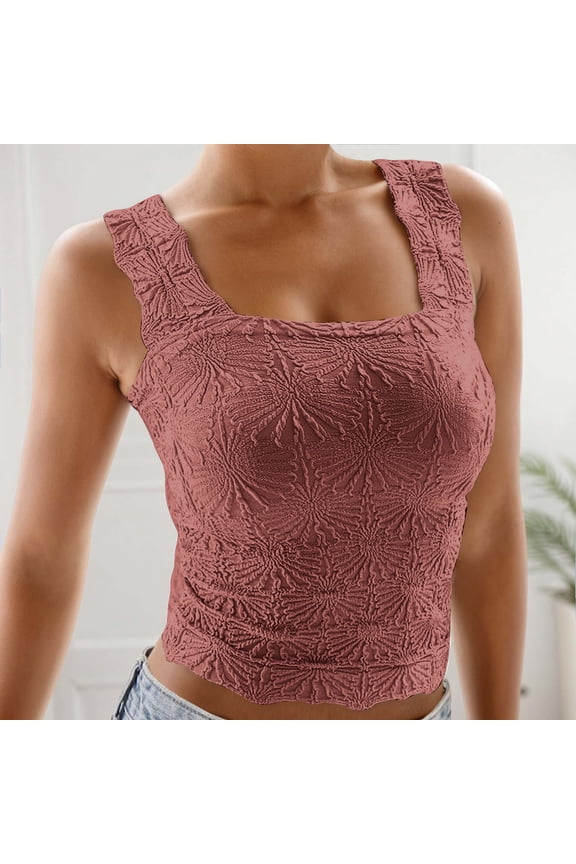 Womens Tanks Womens Square Neck Ribbed Tank Tops Sleeveless Crop Tops Summer Clothes Platform Competitor Women's Square Neck Wide Strap Crop Tank Tops Slim Fit Rose Gold M