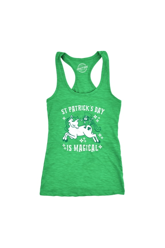 Womens Tanktop Saint Patricks Day Is Magical Shirt St Funny Leprechaun Unicorn